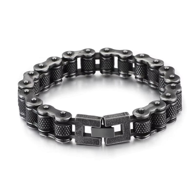 THE MEN THING Steel Bracelets BIKER CHAIN BRACELET - 13mm Pure Titanium Steel Bracelet, Black Plated Antique Matt Finish Bracelet for Men & Boy (8inch)