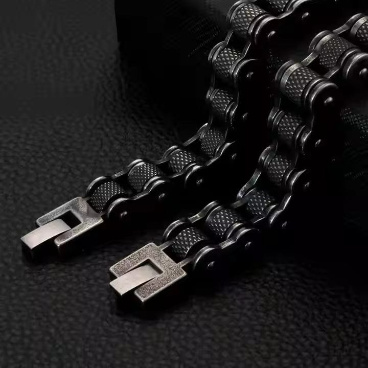 THE MEN THING Steel Bracelets BIKER CHAIN BRACELET - 13mm Pure Titanium Steel Bracelet, Black Plated Antique Matt Finish Bracelet for Men & Boy (8inch)