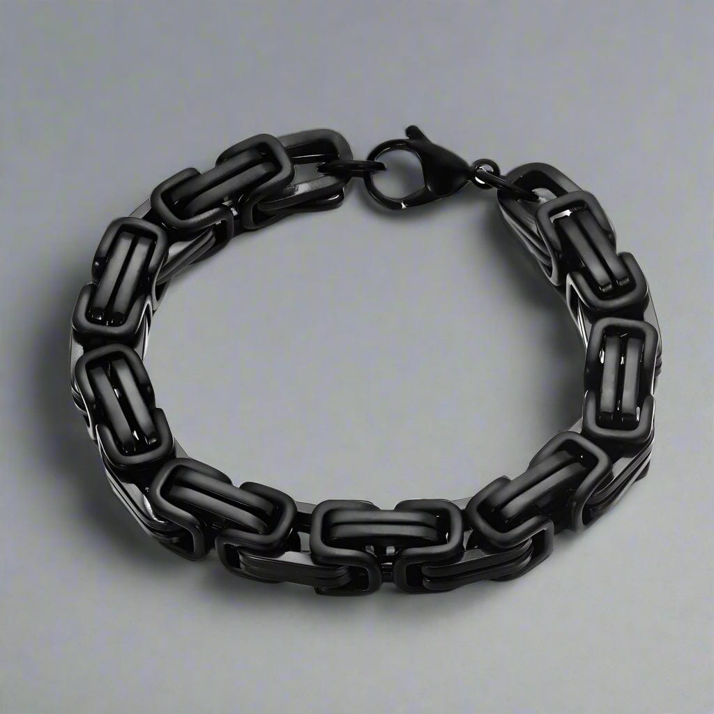 THE MEN THING Steel Bracelets BLACK GOTHIC CHAIN BRACELET - 8mm Pure Black Titanium Steel Bracelet with Push Button Clasp for Men & Boy (8 inch)
