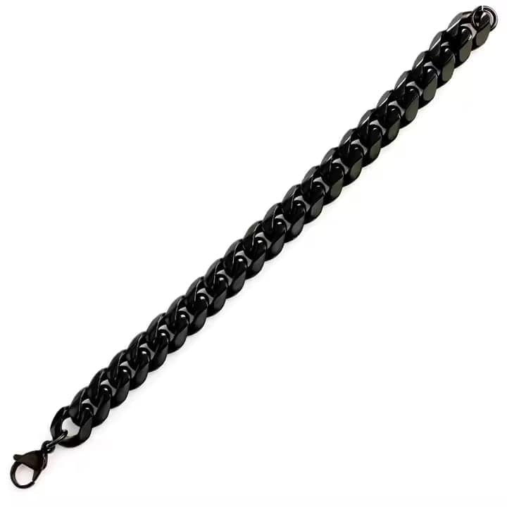 THE MEN THING Steel Bracelets BLACK STEEL UBAN BRACELET - 10mm Pure Black Titanium Steel Bracelet with Magnetic Buckle for Men & Boy (8 inch)