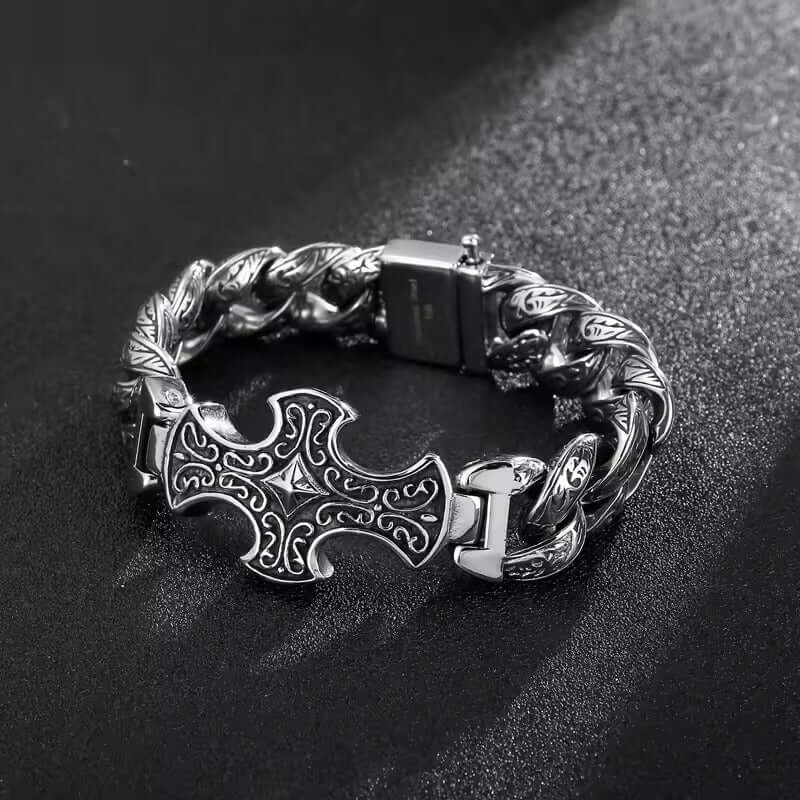 THE MEN THING Steel Bracelets CRUCIFIX - 18mm Pure Titanium Steel Bracelet, Bracelet with hook buckle for Men & Boy (8inch)