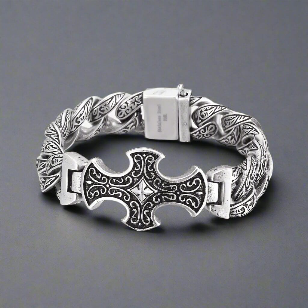 THE MEN THING Steel Bracelets CRUCIFIX - 18mm Pure Titanium Steel Bracelet, Bracelet with hook buckle for Men & Boy (8inch)