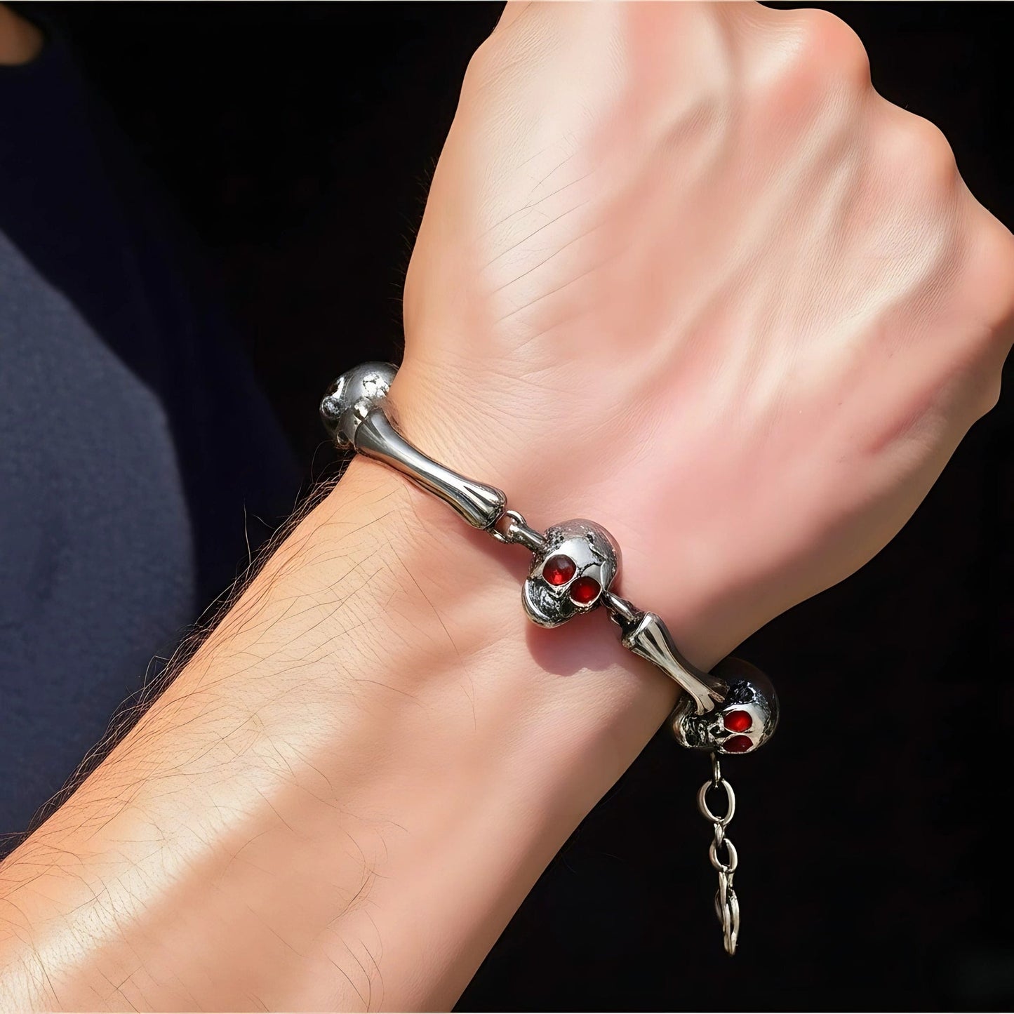 THE MEN THING Steel Bracelets DARKCOIL SKULL - Pure Stainless Steel Bracelet with C Hook Clasps for Men & Boy (8 inch)