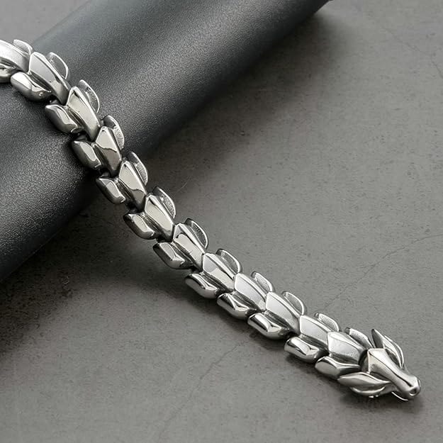 THE MEN THING Steel Bracelets DRACO - 15mm Pure Titanium Steel Bracelet, Bracelet with hook buckle for Men & Boy (8inch)
