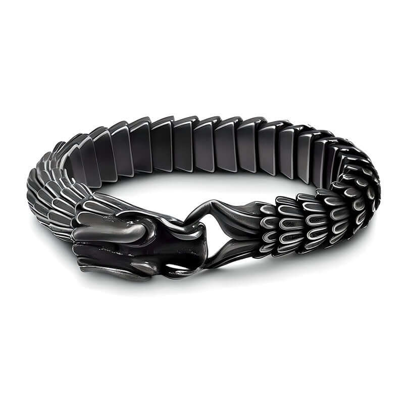 THE MEN THING Steel Bracelets DRAGON SCALE - 13mm Pure Titanium Steel Bracelet, Black Plated Antique Matt Finish Bracelet for Men & Boy (8inch)
