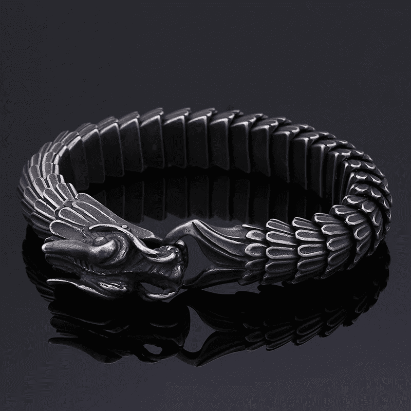 THE MEN THING Steel Bracelets DRAGON SCALE - 13mm Pure Titanium Steel Bracelet, Black Plated Antique Matt Finish Bracelet for Men & Boy (8inch)