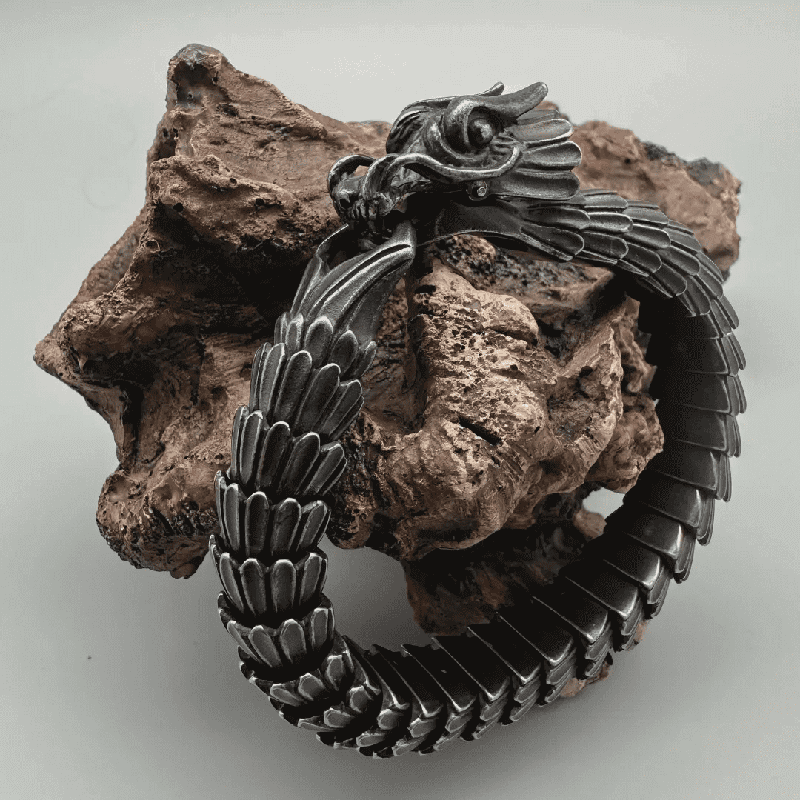 THE MEN THING Steel Bracelets DRAGON SCALE - 13mm Pure Titanium Steel Bracelet, Black Plated Antique Matt Finish Bracelet for Men & Boy (8inch)