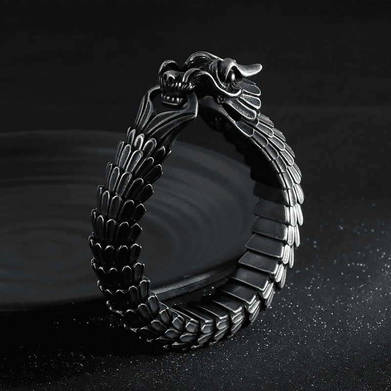 THE MEN THING Steel Bracelets DRAGON SCALE - 13mm Pure Titanium Steel Bracelet, Black Plated Antique Matt Finish Bracelet for Men & Boy (8inch)