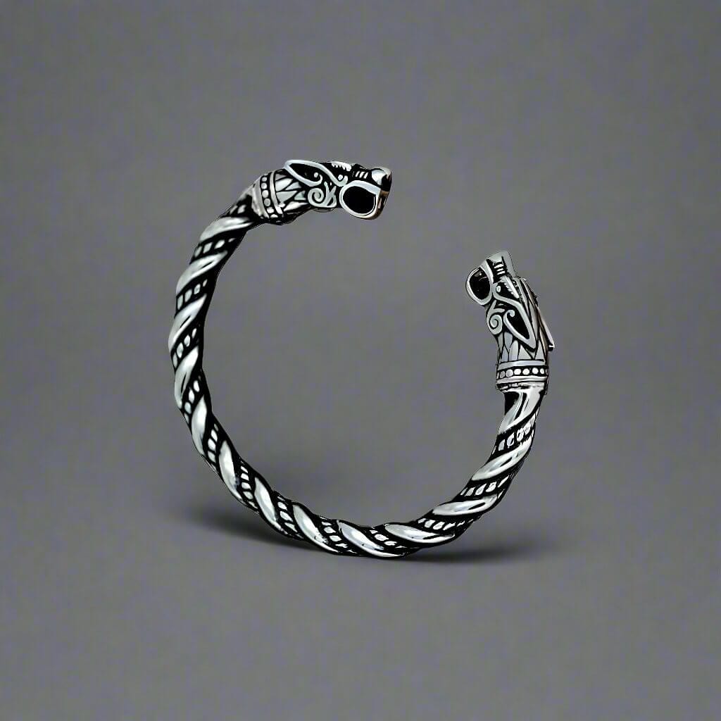 THE MEN THING Steel Bracelets DRAGRONIX - Titanium Bracelet for Men - Norse God Odin Wolf Heads for Men & Boys