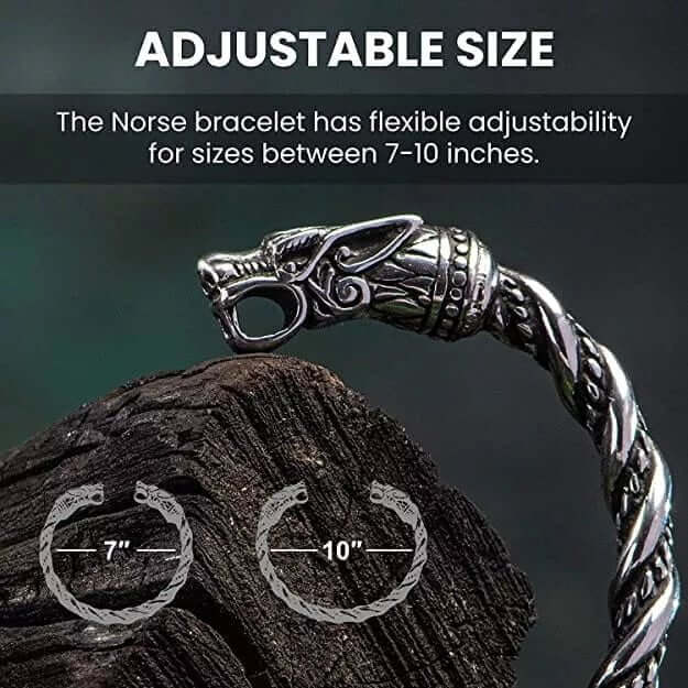 THE MEN THING Steel Bracelets DRAGRONIX - Titanium Bracelet for Men - Norse God Odin Wolf Heads for Men & Boys