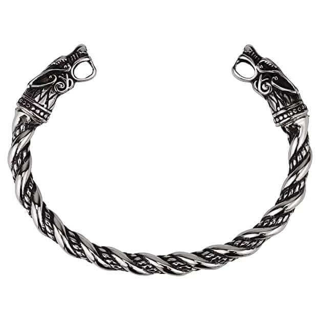 THE MEN THING Steel Bracelets DRAGRONIX - Titanium Bracelet for Men - Norse God Odin Wolf Heads for Men & Boys