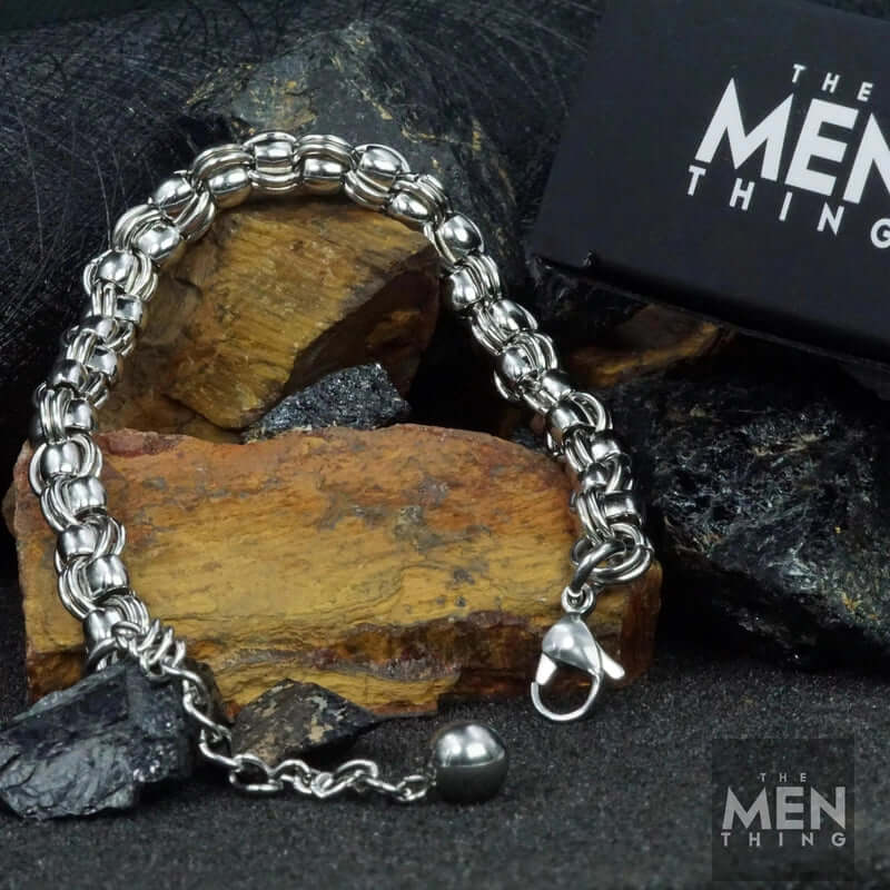 THE MEN THING Steel Bracelets DUOLOOP - 8mm Stainless Steel Bracelet, European Style - 8 inch with Adjustable Lobster Claw Buckle for Men & Boys