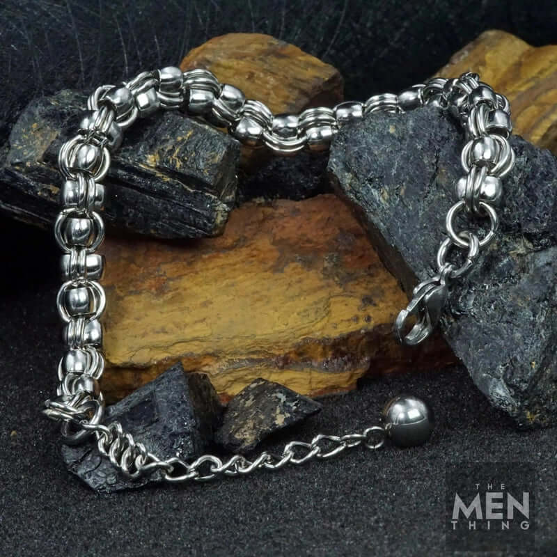 THE MEN THING Steel Bracelets DUOLOOP - 8mm Stainless Steel Bracelet, European Style - 8 inch with Adjustable Lobster Claw Buckle for Men & Boys
