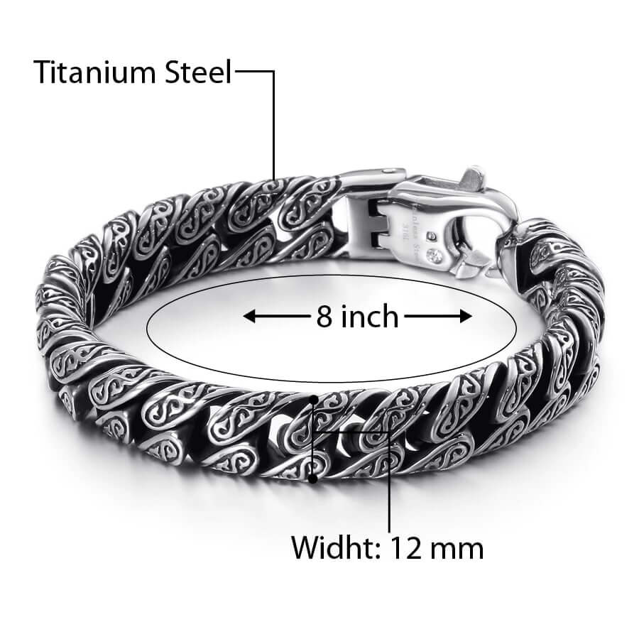 THE MEN THING Steel Bracelets EGYPTIAN ANKH - 12mm Pure Titanium Steel Bracelet, Curb Chain Bracelet with Lobster Claw Buckle for Men & Boy (8inch)