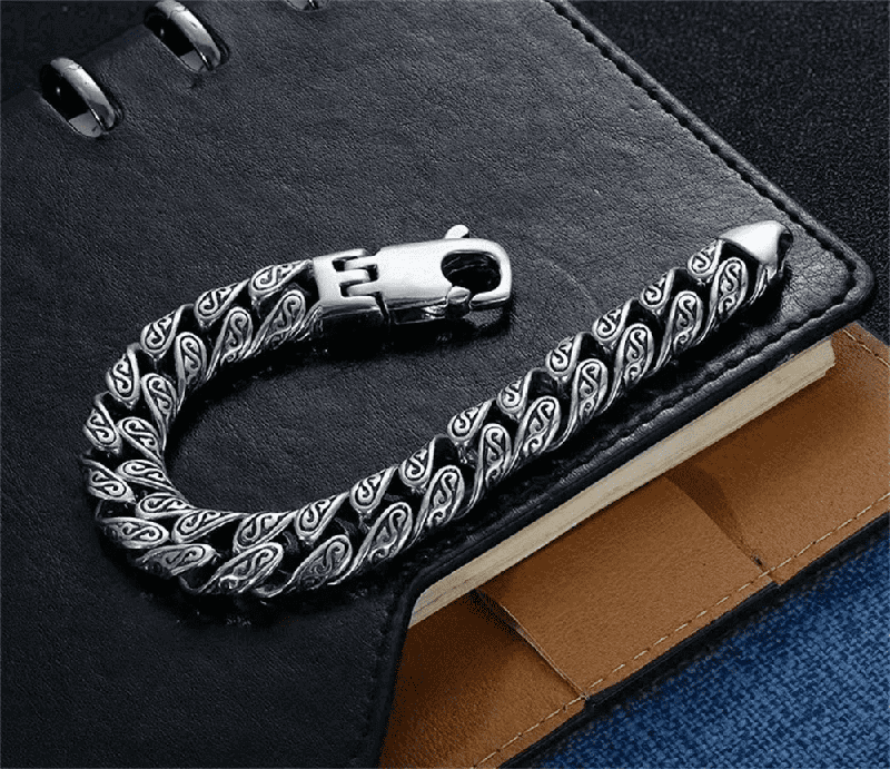 THE MEN THING Steel Bracelets EGYPTIAN ANKH - 12mm Pure Titanium Steel Bracelet, Curb Chain Bracelet with Lobster Claw Buckle for Men & Boy (8inch)