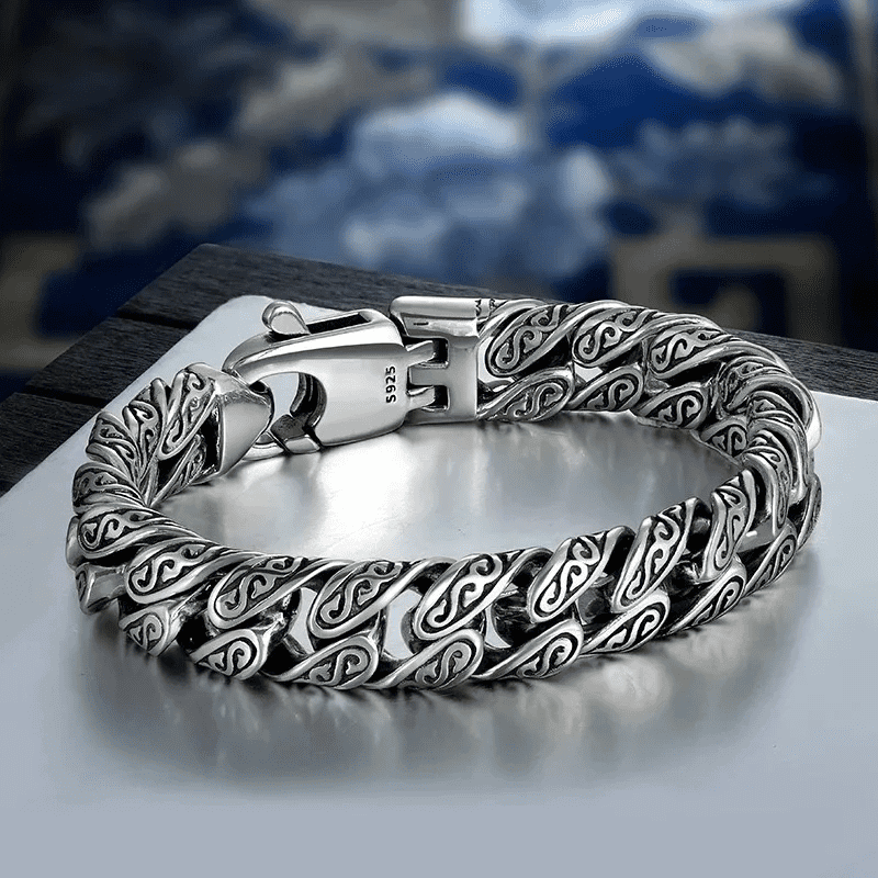 THE MEN THING Steel Bracelets EGYPTIAN ANKH - 12mm Pure Titanium Steel Bracelet, Curb Chain Bracelet with Lobster Claw Buckle for Men & Boy (8inch)