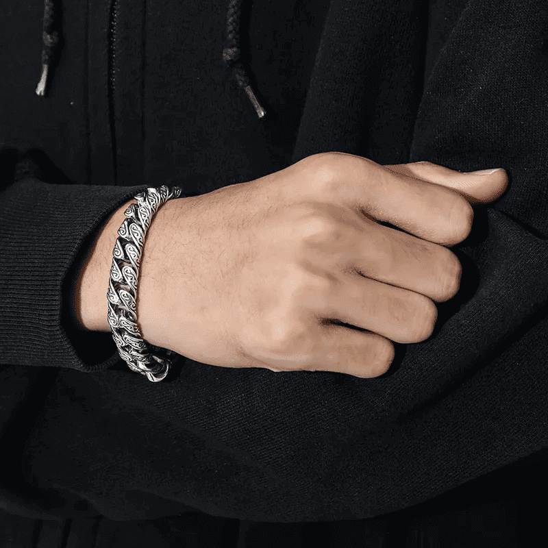 THE MEN THING Steel Bracelets EGYPTIAN ANKH - 12mm Pure Titanium Steel Bracelet, Curb Chain Bracelet with Lobster Claw Buckle for Men & Boy (8inch)