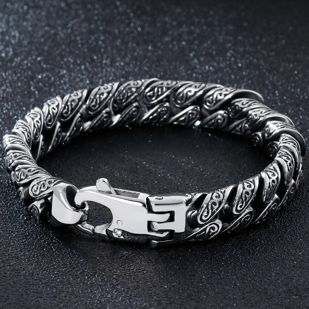 THE MEN THING Steel Bracelets EGYPTIAN ANKH - 12mm Pure Titanium Steel Bracelet, Curb Chain Bracelet with Lobster Claw Buckle for Men & Boy (8inch)