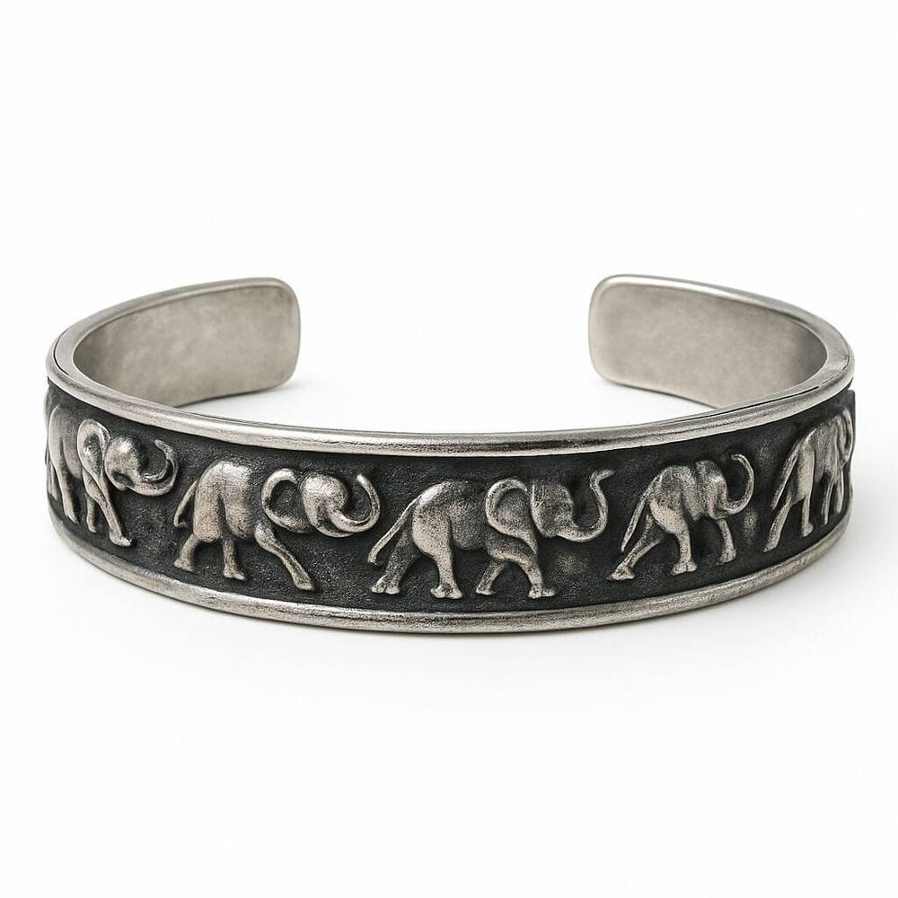 THE MEN THING Steel Bracelets ELEPHANT GRACE - Pure Stainless Steel Open Bangle Bracelet (Adjustable) for Men & Boys
