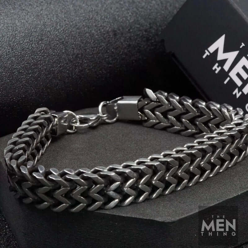 THE MEN THING Steel Bracelets FOXTAIL - 12.5mm Pure Titanium Steel Thick Bracelet, European Style - Antique Ion Plating with Lobster Claw Buckle for Men & Boys (9 inch)