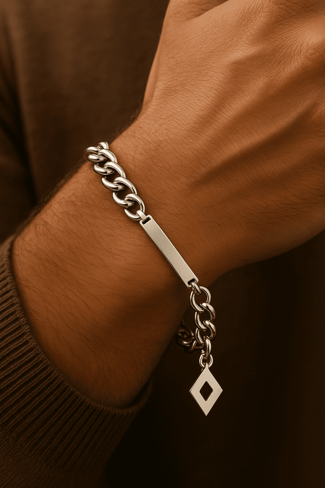 THE MEN THING Steel Bracelets GEOMETRA - 8inch Pure Stainless Steel Bracelet, American trending Style for Men & Boy