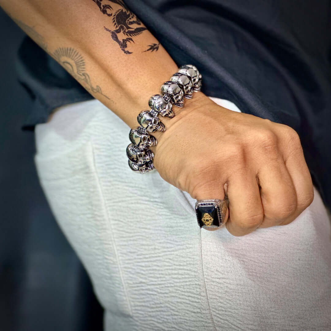THE MEN THING Steel Bracelets GHOST HEAD - 22mm Pure Titanium Steel Bracelet, Skull Head Bracelet with Lobster Claw Buckle for Men & Boy (8inch)