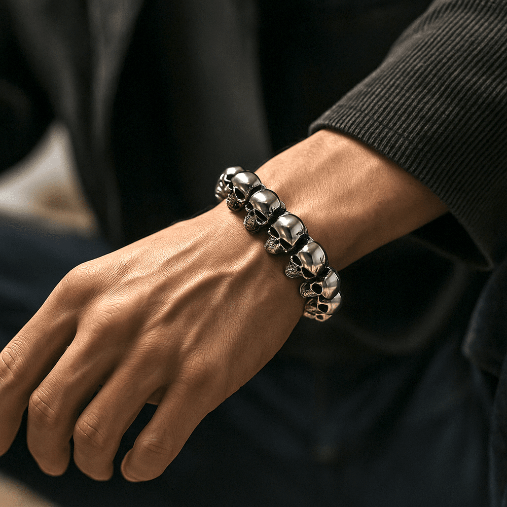 THE MEN THING Steel Bracelets GHOST HEAD - 22mm Pure Titanium Steel Bracelet, Skull Head Bracelet with Lobster Claw Buckle for Men & Boy (8inch)