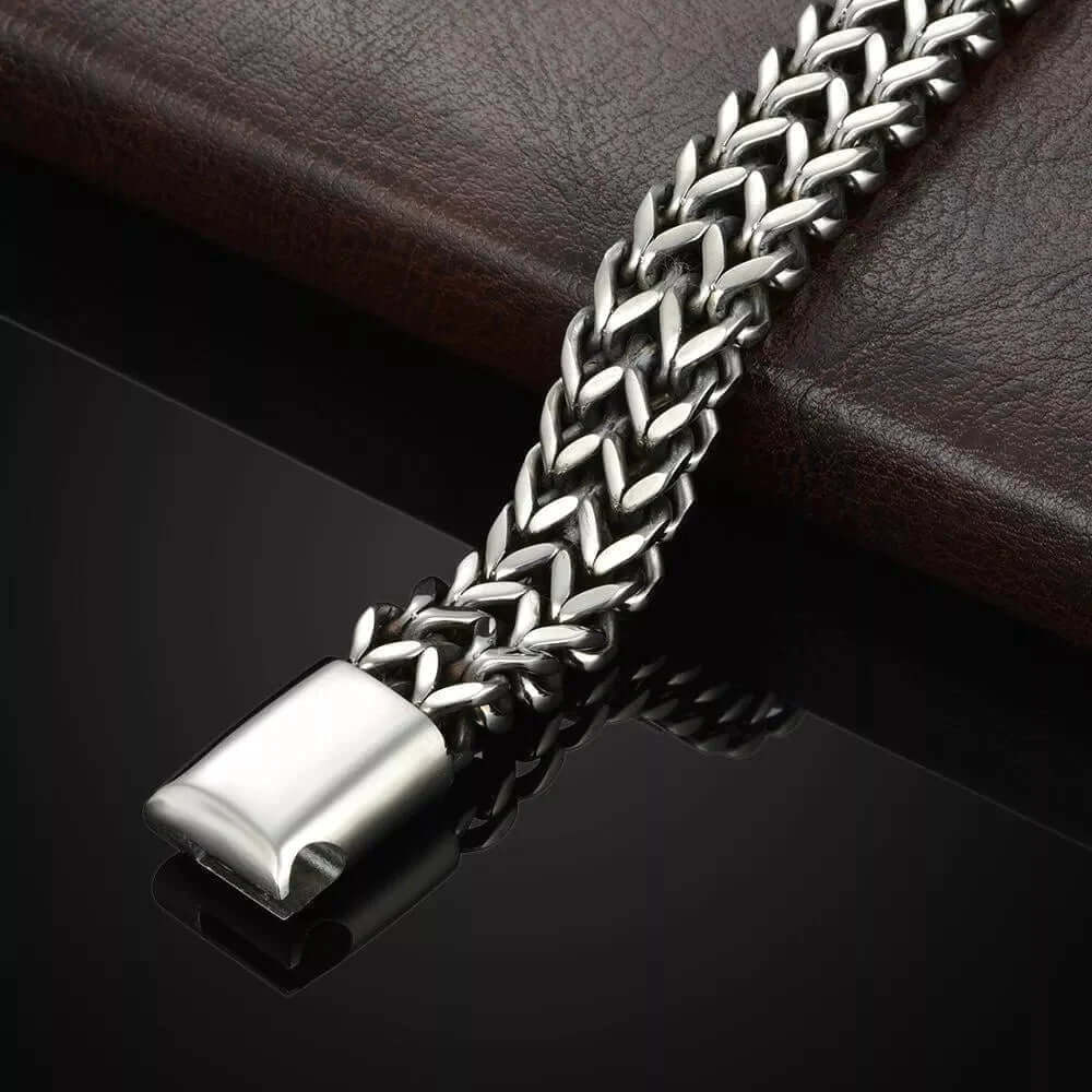 THE MEN THING Steel Bracelets ITALIAN MESH LINK - 11.5mm Pure Titanium Steel Bracelet with Magnetic Buckle for Men & Boy (8 inch)
