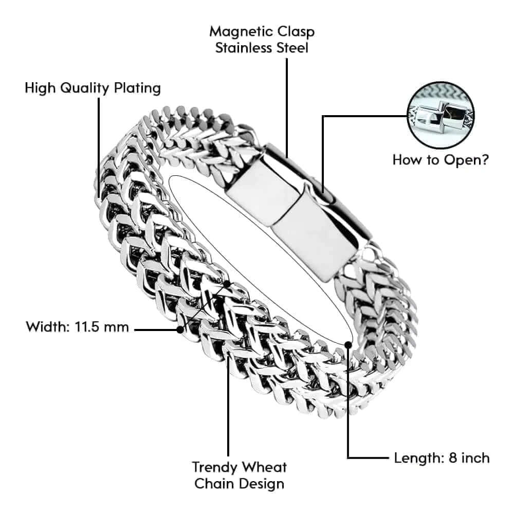 THE MEN THING Steel Bracelets ITALIAN MESH LINK - 11.5mm Pure Titanium Steel Bracelet with Magnetic Buckle for Men & Boy (8 inch)