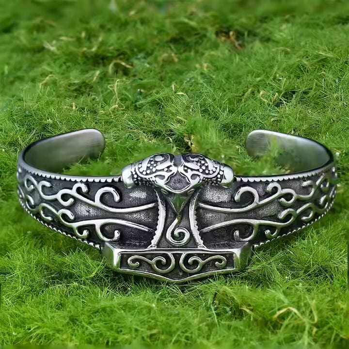 THE MEN THING Steel Bracelets ODIN'S EMBRACE - Pure Stainless Steel Open Bangle Bracelet (Adjustable) for Men & Boys