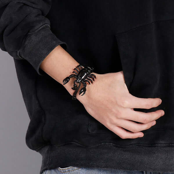 THE MEN THING Steel Bracelets SCORPICOIL BLACK - 12mm Pure Titanium Steel Bracelet for Men & Boy (8inch)