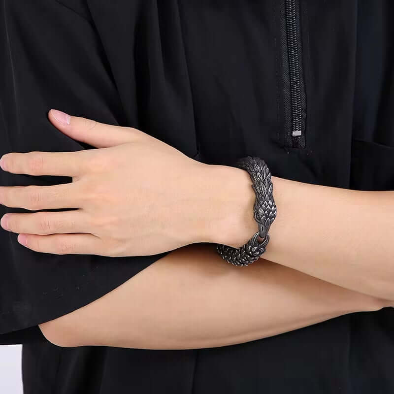 THE MEN THING Steel Bracelets SHADOW SCALE EAGLE-HEAD - 14mm Pure Titanium Steel Bracelet for Men & Boy (8inch)