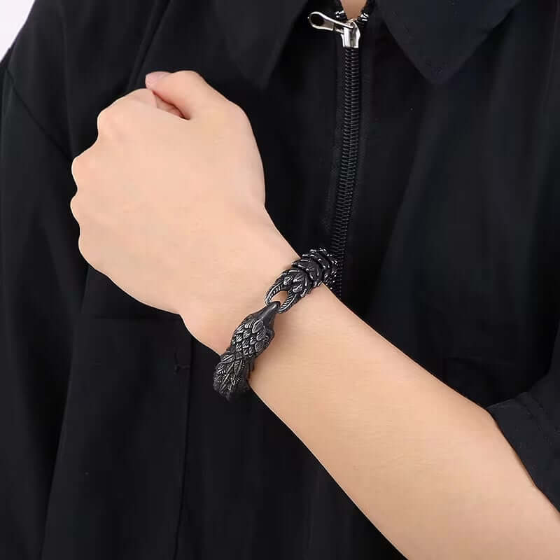 THE MEN THING Steel Bracelets SHADOW SCALE EAGLE-HEAD - 14mm Pure Titanium Steel Bracelet for Men & Boy (8inch)