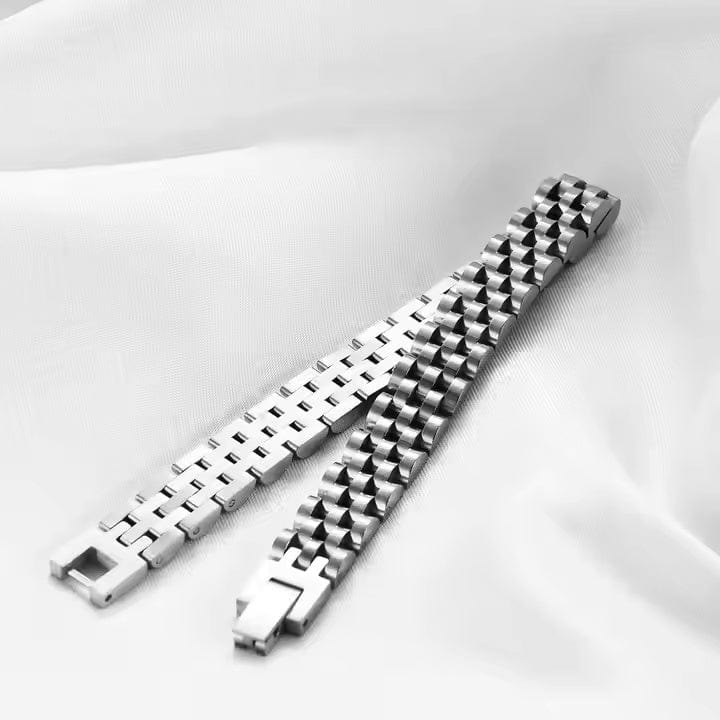 THE MEN THING Steel Bracelets SILVER GRID BRACELET - 8mm Pure Silver Titanium Stainless Steel Bracelet, Silver Chain Bracelet for Men & Boy (8inch)
