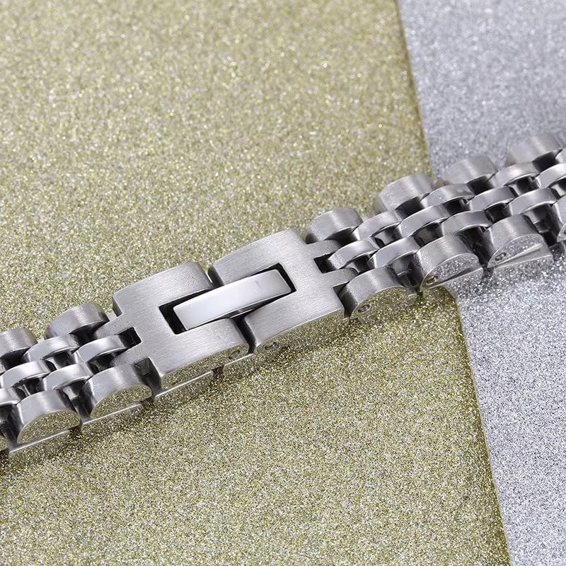 THE MEN THING Steel Bracelets SILVER GRID BRACELET - 8mm Pure Silver Titanium Stainless Steel Bracelet, Silver Chain Bracelet for Men & Boy (8inch)