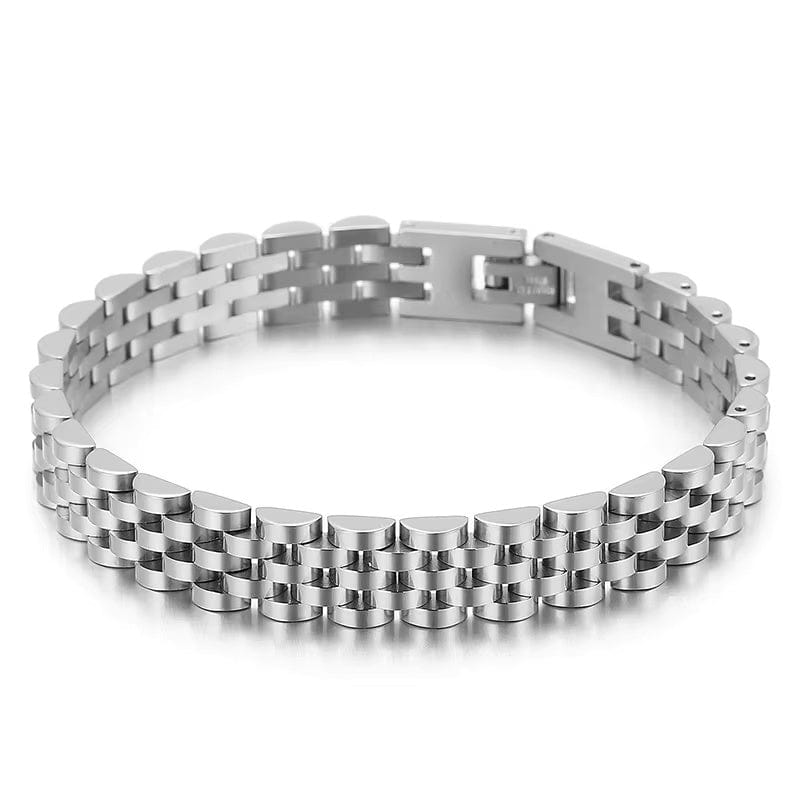 THE MEN THING Steel Bracelets SILVER GRID BRACELET - 8mm Pure Silver Titanium Stainless Steel Bracelet, Silver Chain Bracelet for Men & Boy (8inch)