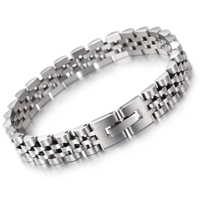 THE MEN THING Steel Bracelets SILVER GRID BRACELET - 8mm Pure Silver Titanium Stainless Steel Bracelet, Silver Chain Bracelet for Men & Boy (8inch)