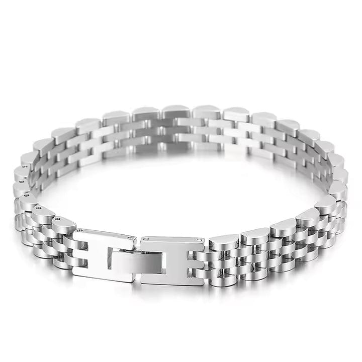 THE MEN THING Steel Bracelets SILVER GRID BRACELET - 8mm Pure Silver Titanium Stainless Steel Bracelet, Silver Chain Bracelet for Men & Boy (8inch)