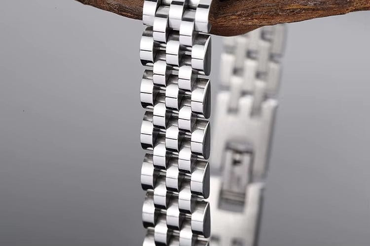 THE MEN THING Steel Bracelets SILVER GRID BRACELET - 8mm Pure Silver Titanium Stainless Steel Bracelet, Silver Chain Bracelet for Men & Boy (8inch)