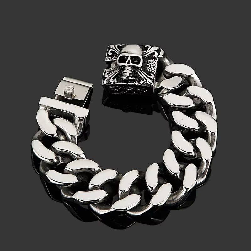 THE MEN THING Steel Bracelets SKULL KING BRACELET - 20mm Pure Titanium Steel Bracelet, Heavy Biker Bracelet for Men & Boy (8inch)
