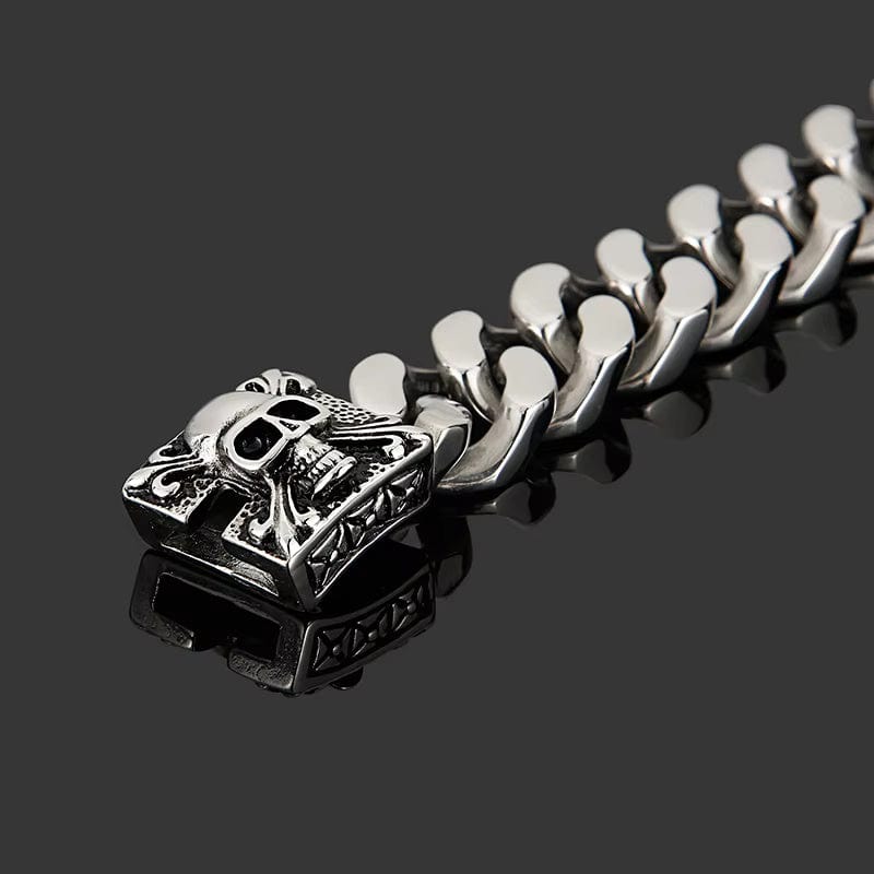 THE MEN THING Steel Bracelets SKULL KING BRACELET - 20mm Pure Titanium Steel Bracelet, Heavy Biker Bracelet for Men & Boy (8inch)