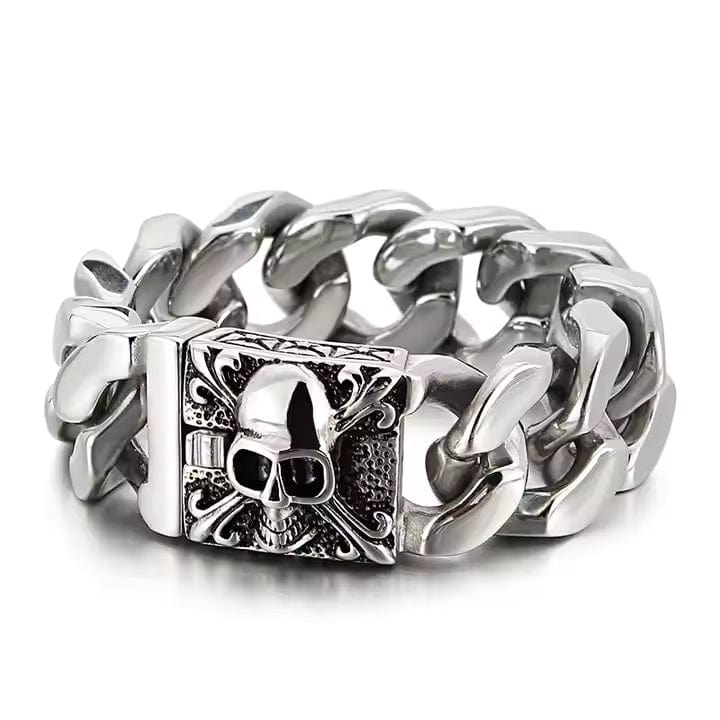 THE MEN THING Steel Bracelets SKULL KING BRACELET - 20mm Pure Titanium Steel Bracelet, Heavy Biker Bracelet for Men & Boy (8inch)