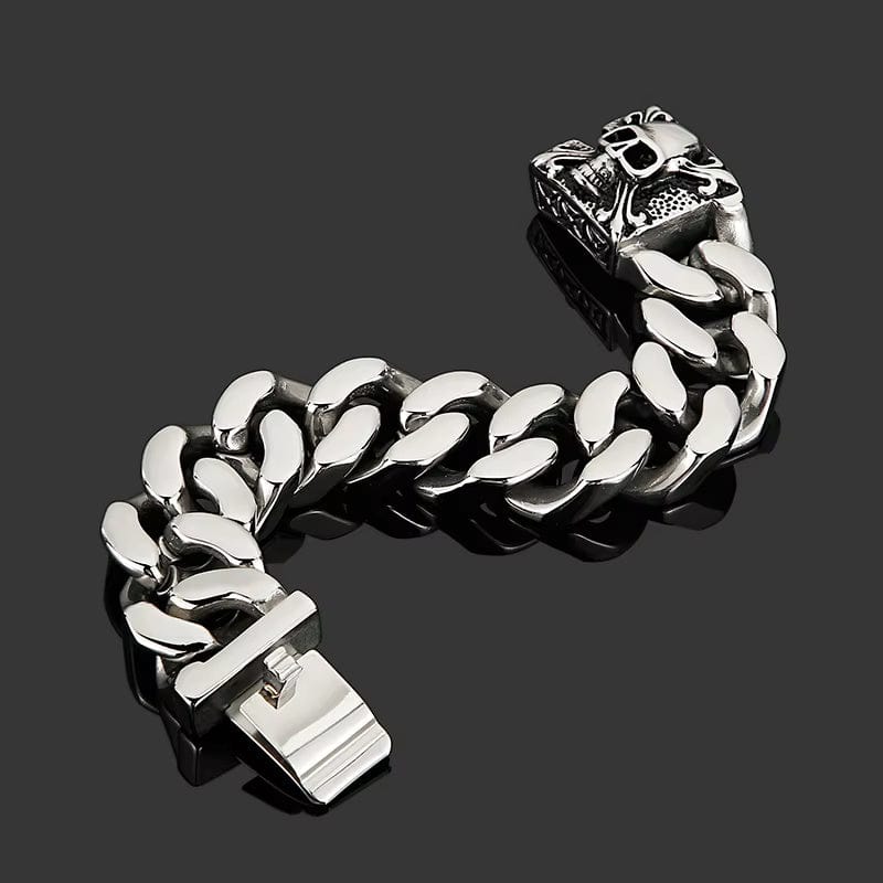 THE MEN THING Steel Bracelets SKULL KING BRACELET - 20mm Pure Titanium Steel Bracelet, Heavy Biker Bracelet for Men & Boy (8inch)