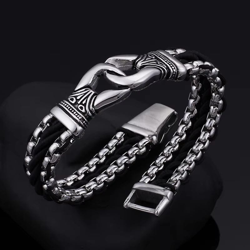 THE MEN THING Steel Bracelets TRIBAL LINK BRACELET - 17mm Pure Titanium Steel Bracelet, Silver Plated Antique Matt Finish Bracelet for Men & Boy (8inch)