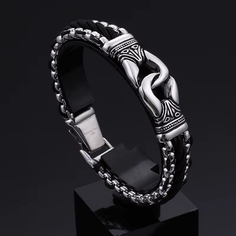 THE MEN THING Steel Bracelets TRIBAL LINK BRACELET - 17mm Pure Titanium Steel Bracelet, Silver Plated Antique Matt Finish Bracelet for Men & Boy (8inch)