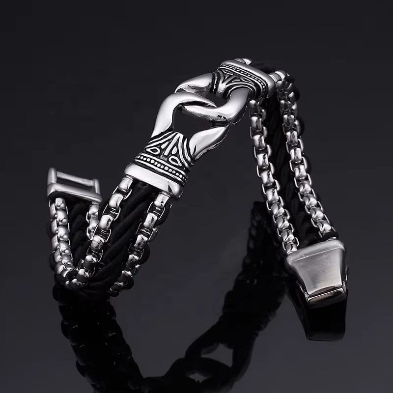 THE MEN THING Steel Bracelets TRIBAL LINK BRACELET - 17mm Pure Titanium Steel Bracelet, Silver Plated Antique Matt Finish Bracelet for Men & Boy (8inch)