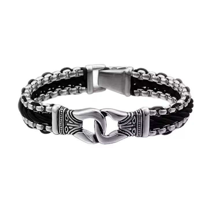 THE MEN THING Steel Bracelets TRIBAL LINK BRACELET - 17mm Pure Titanium Steel Bracelet, Silver Plated Antique Matt Finish Bracelet for Men & Boy (8inch)