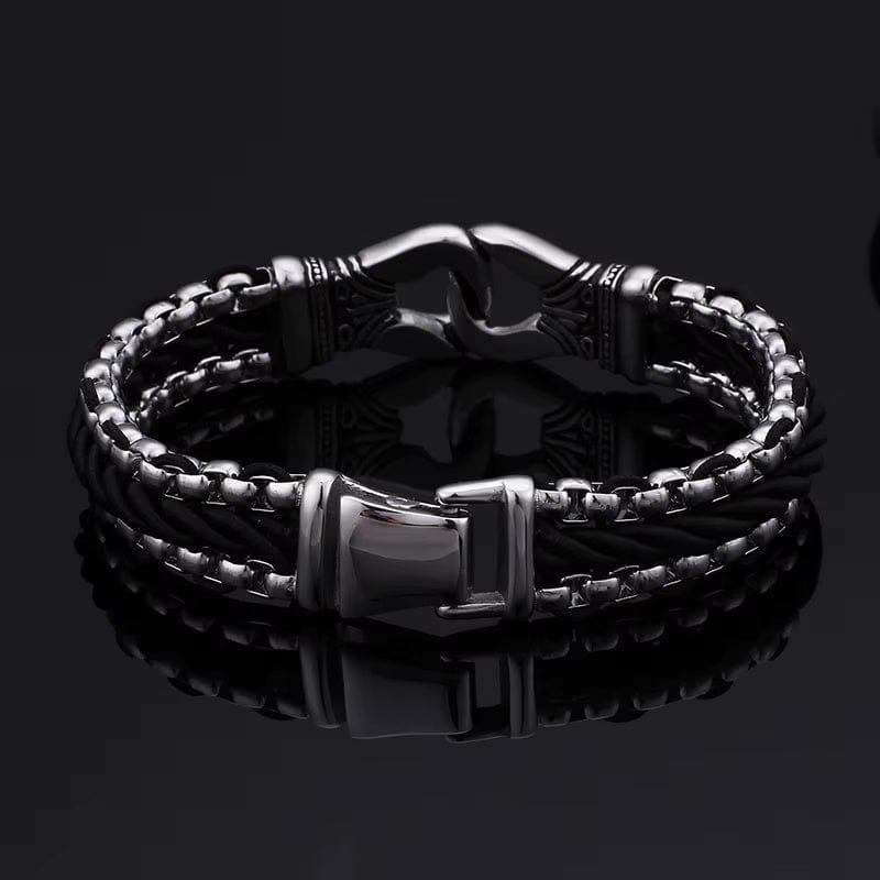 THE MEN THING Steel Bracelets TRIBAL LINK BRACELET - 17mm Pure Titanium Steel Bracelet, Silver Plated Antique Matt Finish Bracelet for Men & Boy (8inch)