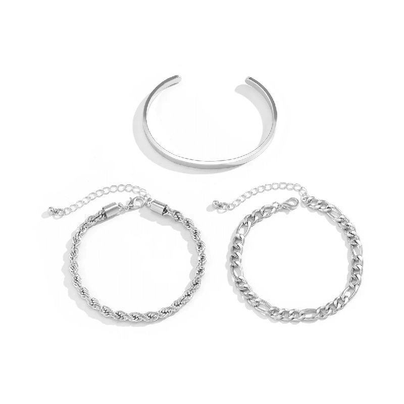 THE MEN THING Steel Bracelets TRIFECTA SILVER - 3 pcs Alloy Adjustable Bracelet for Men & Boys