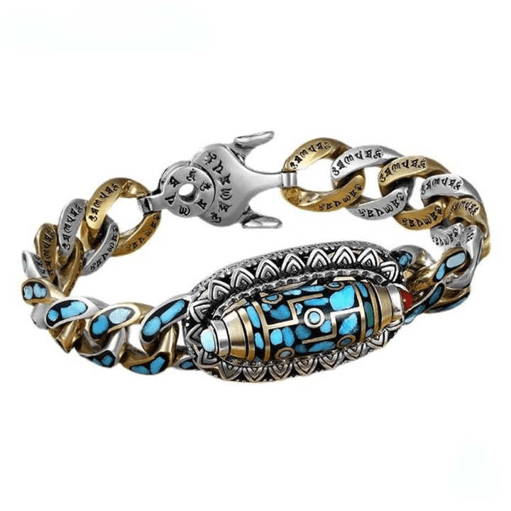 THE MEN THING Steel Bracelets TURQUOISE NINE-EYED DZI - 12mm Pure Copper Bracelet with Box Clasp for Men & Boys (8 inch)